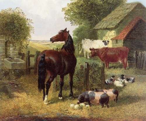 A Horse, Pigs, Cows and Ducks by John Frederick Herring, Sr.