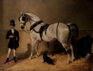 A St. Giles' Cab Horse in a Stable with Grooms