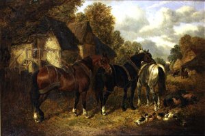 Farm Scene with Cart Horses