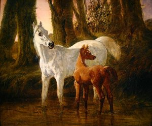 Mare and Foal startled while watering in a Stream, 1854