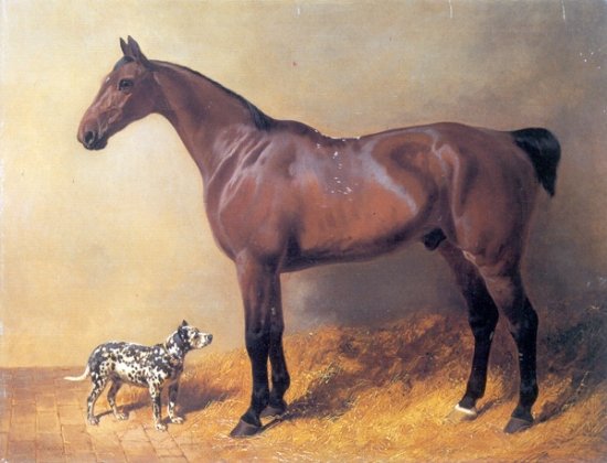 A Bay Hunter and Spotted Dog in a Stable 1846