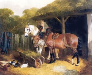 Two Harnessed Cart Horses 1853