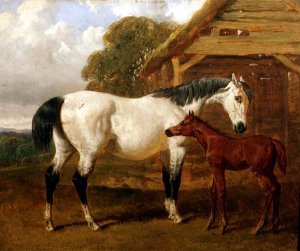 A Mare and Foal before a Barn, 1854